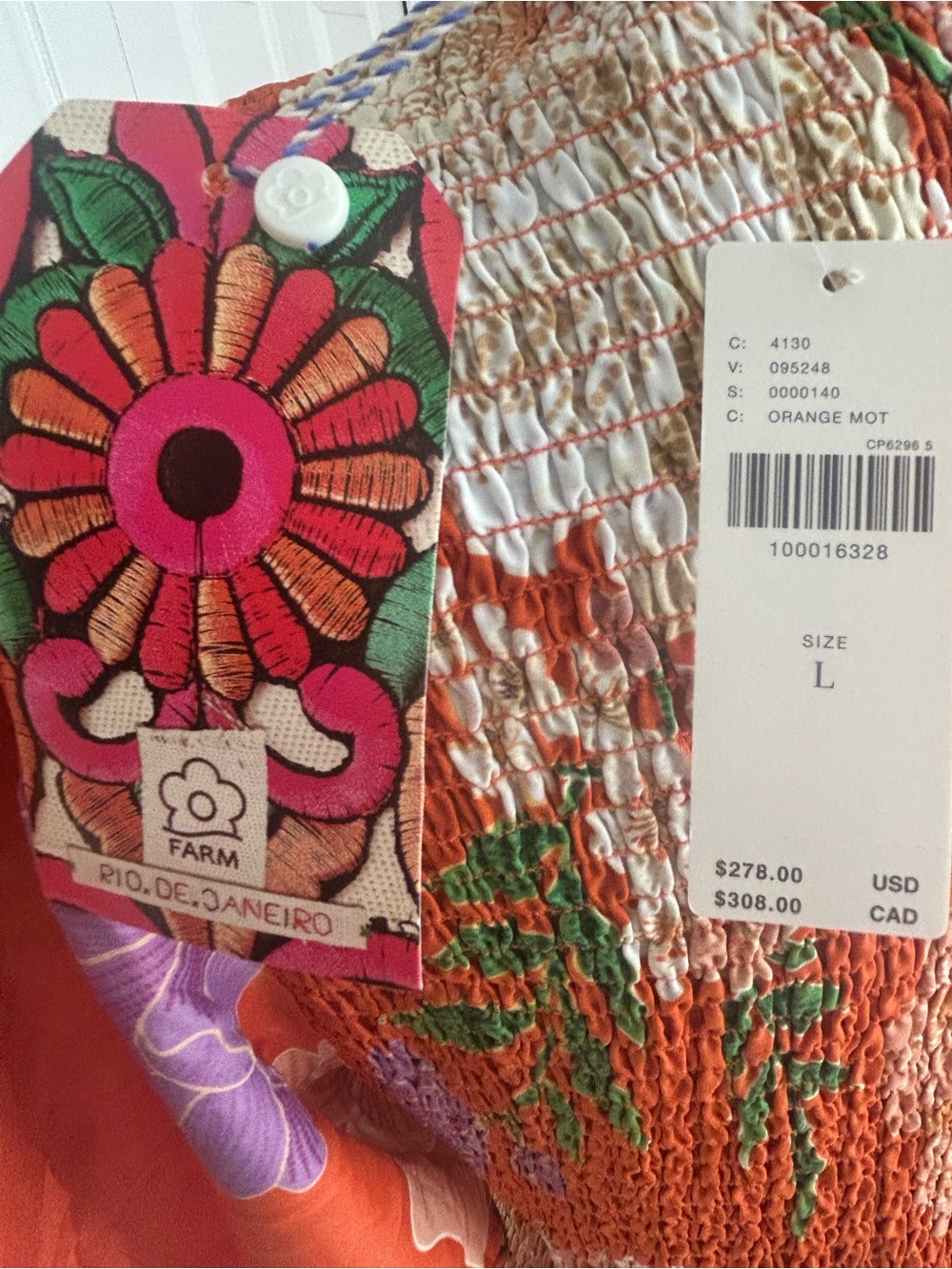 FARM Rio Orange Floral Smocked Dress with Pink Accents-Anthropology - Picture 3 of 4